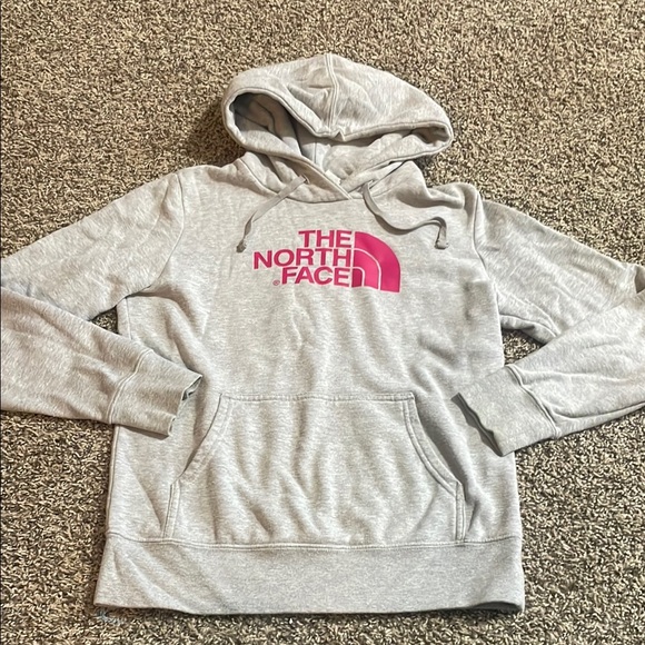 The North Face Tops - The North Face Gray Hoodie with Pink Logo